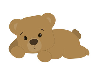 Adorable vector illustration of a cute bear cub lying down with a calm expression. Ideal for children s designs, educational materials, and playful decor elements.