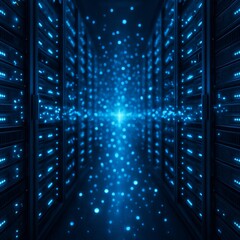 Data Nexus: A mesmerizing digital realm of a futuristic data center, pulsating with the vibrant energy of data, representing the cutting-edge technology and the vital connection.