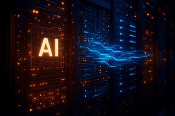 Illuminating the Artificial Intelligence Realm: Captivating the essence of Artificial Intelligence (AI) within a sophisticated server setting.