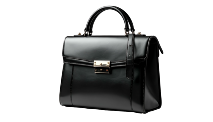 Sleek black leather handbag with gold hardware