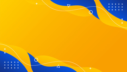Abstract yellow and blue fluid wave background with geometric shapes. Modern dynamic wallpaper. Template banner background for sales, business, ads, events, web, pages, and more