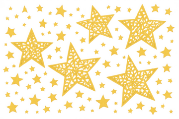Golden stars glittering pattern on transparent background, celebrating festive moments and success