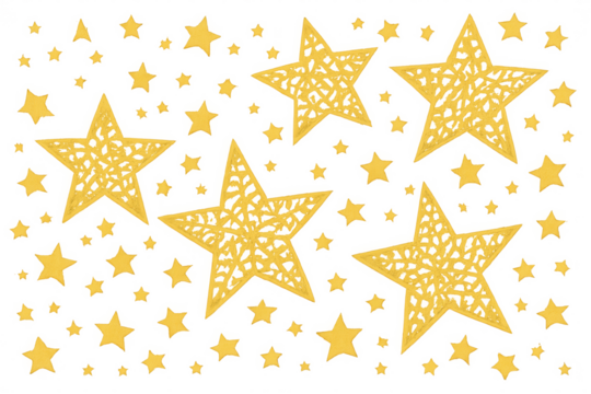 Golden stars glittering pattern on transparent background, celebrating festive moments and success