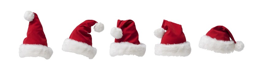 Collection of Christmas Santa's hats on white background