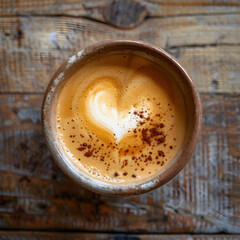 Heart Latte Art on Rustic Table