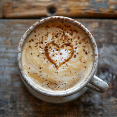 Heart Latte Art on Rustic Table