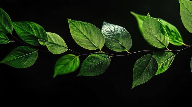 A close-up view of a single green leaf attached to a branch