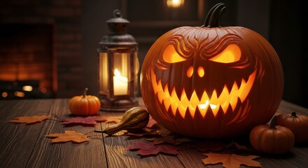 Obraz premium Scary Jack O Lantern Halloween Night Decoration