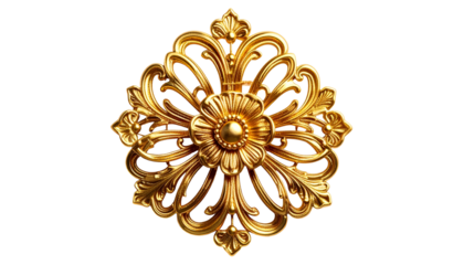 Golden, ornate, symmetrical floral design on black background