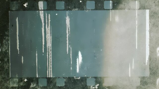 A weathered filmstrip featuring a faded teal-white gradient with white streaks. Vignetting frame