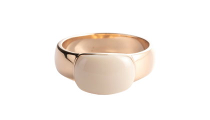 Rose-gold ring with oval pale stone on black background