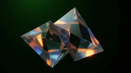 Two abstract geometric crystal prisms with light refractions - Powered by Adobe