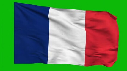 A seamless loop animation of the France flag waving realistically in the wind, 4K ultra high quality green screen background, - Powered by Adobe