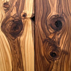 Two vertical panels of polished hardwood with prominent grain and knots