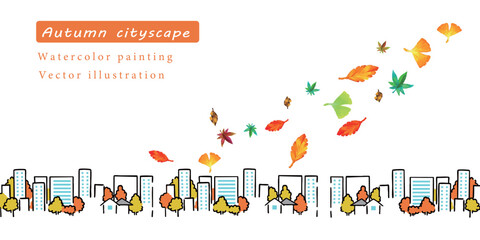水彩で描いた秋の景色の背景ベクターイラスト
