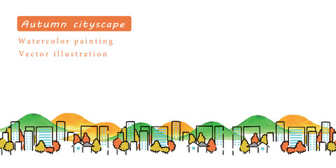 水彩で描いた秋の景色の背景ベクターイラスト