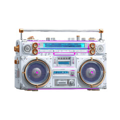 Fototapeta premium Retro boombox, white, metallic, glowing