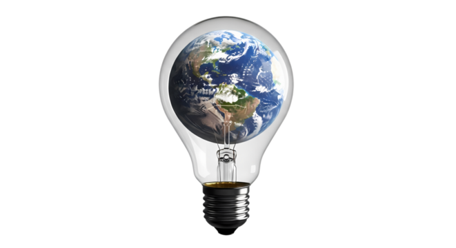 Earth in a Lightbulb on transparent background