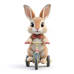 Adorable Fluffy Bunny Rides a Retro Tricycle with a Bow Tie