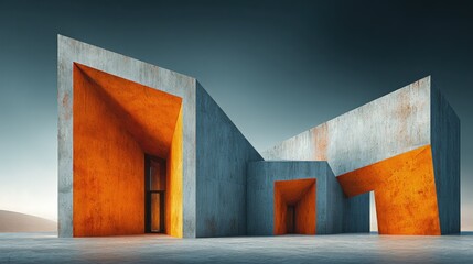 Geometric abstract architecture with a rough concrete exterior fragmented shapes and an avant-garde design