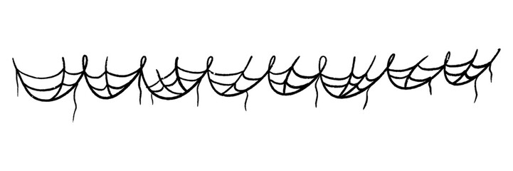 Halloween cobweb garland and web spooky chain for party decor. Hand drawn black illustration with simple rope string. Autumn holiday background for scary festival celebration. Isolated vector design