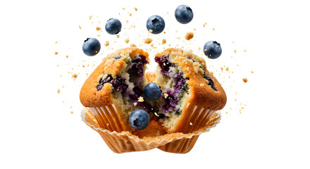 Muffin with blueberries and crumble on transparent background