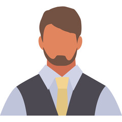 Flat Illustration Of A Bearded Man Wearing A Blue Shirt A Yellow Tie And A Dark Vest With A Transparent Background