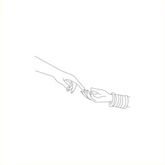 Illustration line drawing a close up of a male and female hands holding each other couple