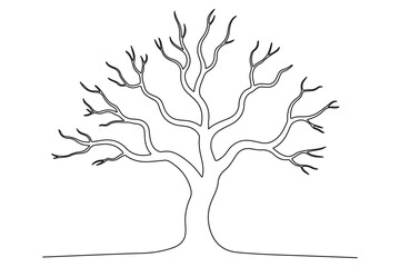Continuous line drawing of leafless tree minimalist nature illustration on white background

