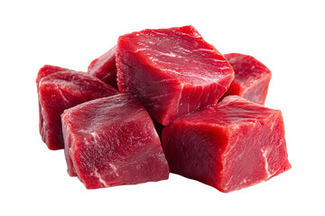 Pile of raw diced beef isolated on transparent background