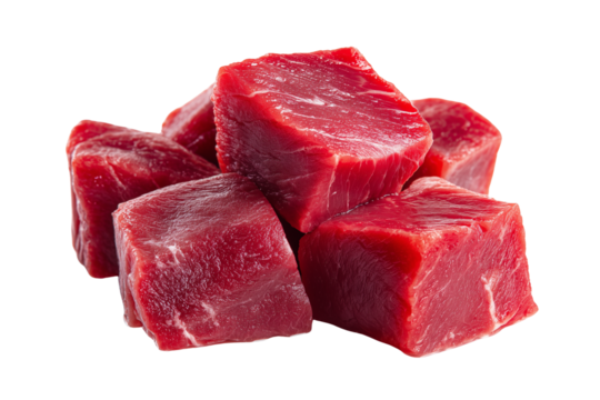 Pile of raw diced beef isolated on transparent background