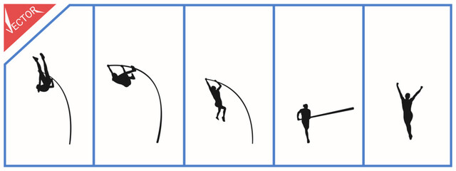Pole vault vector silhouette. Athletic sports theme, isolated on white background.