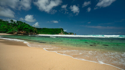 Sanggar Beach is a hidden gem located on the southern coast of Tulungagung Regency, East Java. Access to the beach is only possible by using a trail motorbike due to the challenging terrain.
