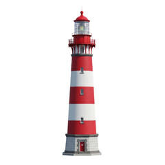 Red and white lighthouse isolated on transparent background