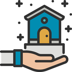 Hand holding a small blue house, symbolizing homeownership, real estate, and property investment isolated on transparent background