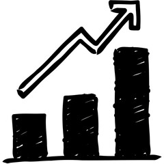Hand drawn graph showing upward trend with increasing bars, isolated on transparent background