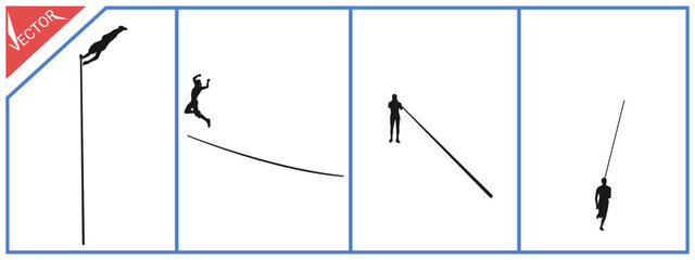 Silhouette of a pole vaulter on a white background. Athletics sport.