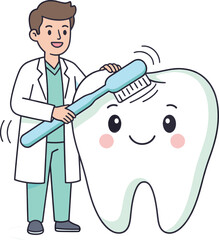 Cute Dentist with Happy Tooth Holding Toothbrush