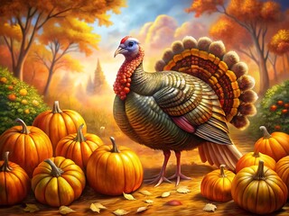 Obraz premium Turkey and pumpkins in autumn