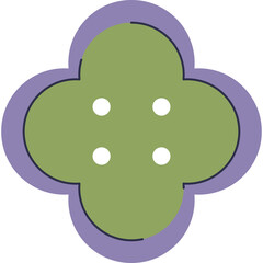 Four Leaf Clover Shape Icon with Purple Outline and White Dots Green Center Transparent Background Abstract Symbol