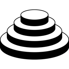 Four Tiered Black and White Circular Platform Staircase Shape Representing Growth Progress Hierarchy or Levels on a Transparent Background