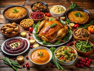 Thanksgiving dinner on wooden table