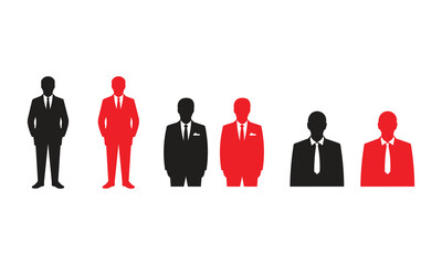 Group of business people in black and red isolated on white background