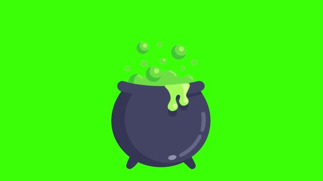 a flat-style Halloween icon of a witch&rsquo;s cauldron bubbling with green potion, no background.