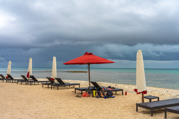 beach with umbrellas