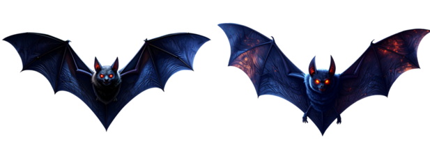  Creepy Bat with Red Eyes in Flight, Wings Spread Wide, Isolated on Transparent Background