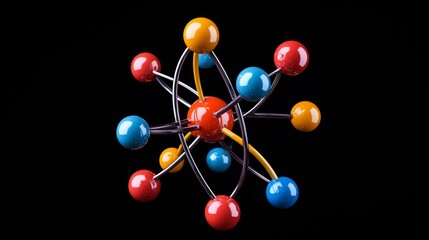 Colorful atomic model representing chemical structure and bonding in a scientific context