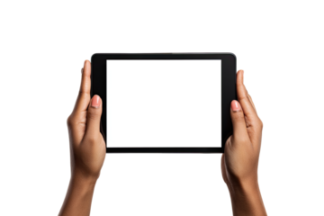 Hands holding a blank tablet
