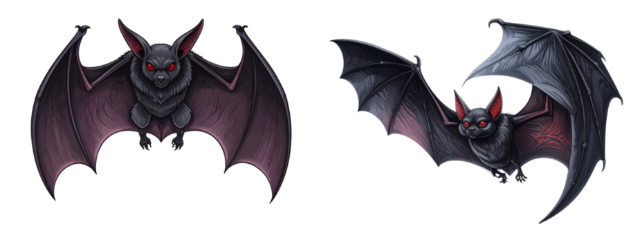 Dark Gothic Bat with Red Eyes Hovering in Air, Generative Illustration