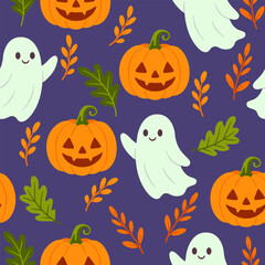 Halloween Ghosts and Pumpkins Seamless Pattern